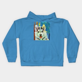 Siberian Husky and flag Kids Hoodie